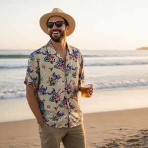 Disney Lilo & Stitch hawaiian shirt NWT Men's Medium 100% Rayon Vacation Novelty